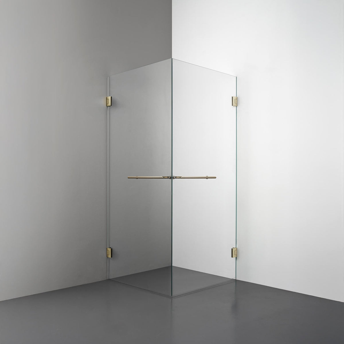 ROOH R4 Duschhörna Dörr+Dörr måttbeställd, Klarglas, Honey gold, handtag Towelbar 