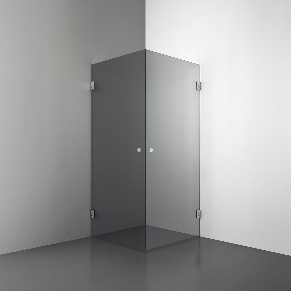 ROOH R4 Duschhörna Dörr+Dörr måttbeställd, Rökfärgat glas, Chrome, handtag Hole 
