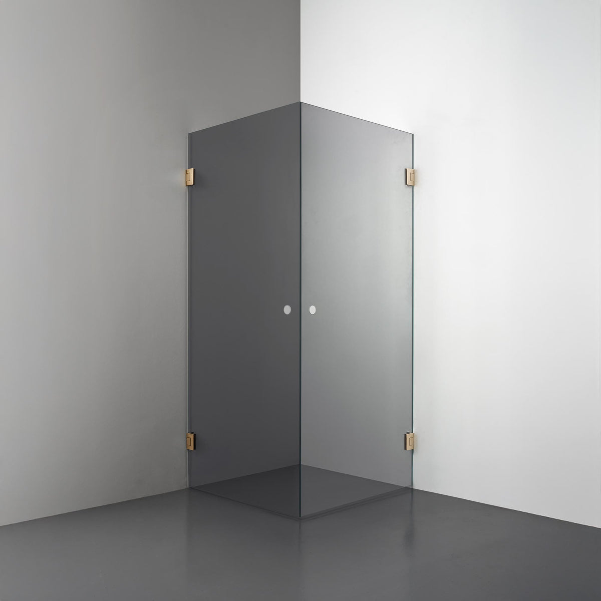 ROOH R4 Duschhörna Dörr+Dörr måttbeställd, Rökfärgat glas, Brass, handtag Hole 