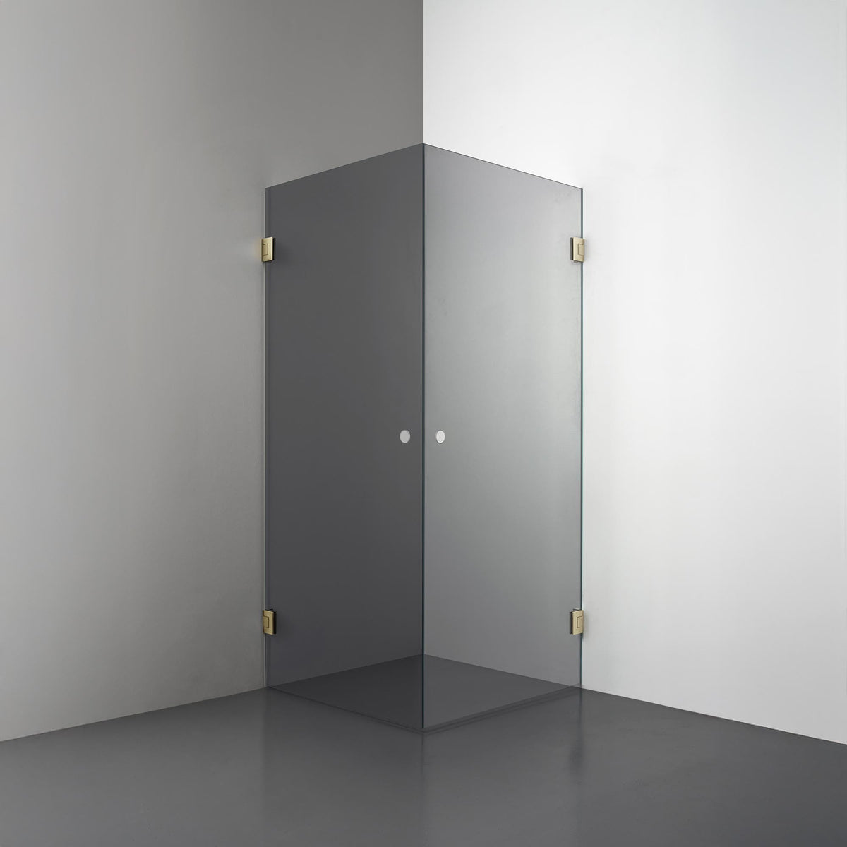 ROOH R4 Duschhörna Dörr+Dörr måttbeställd, Rökfärgat glas, Honey gold, handtag Hole 