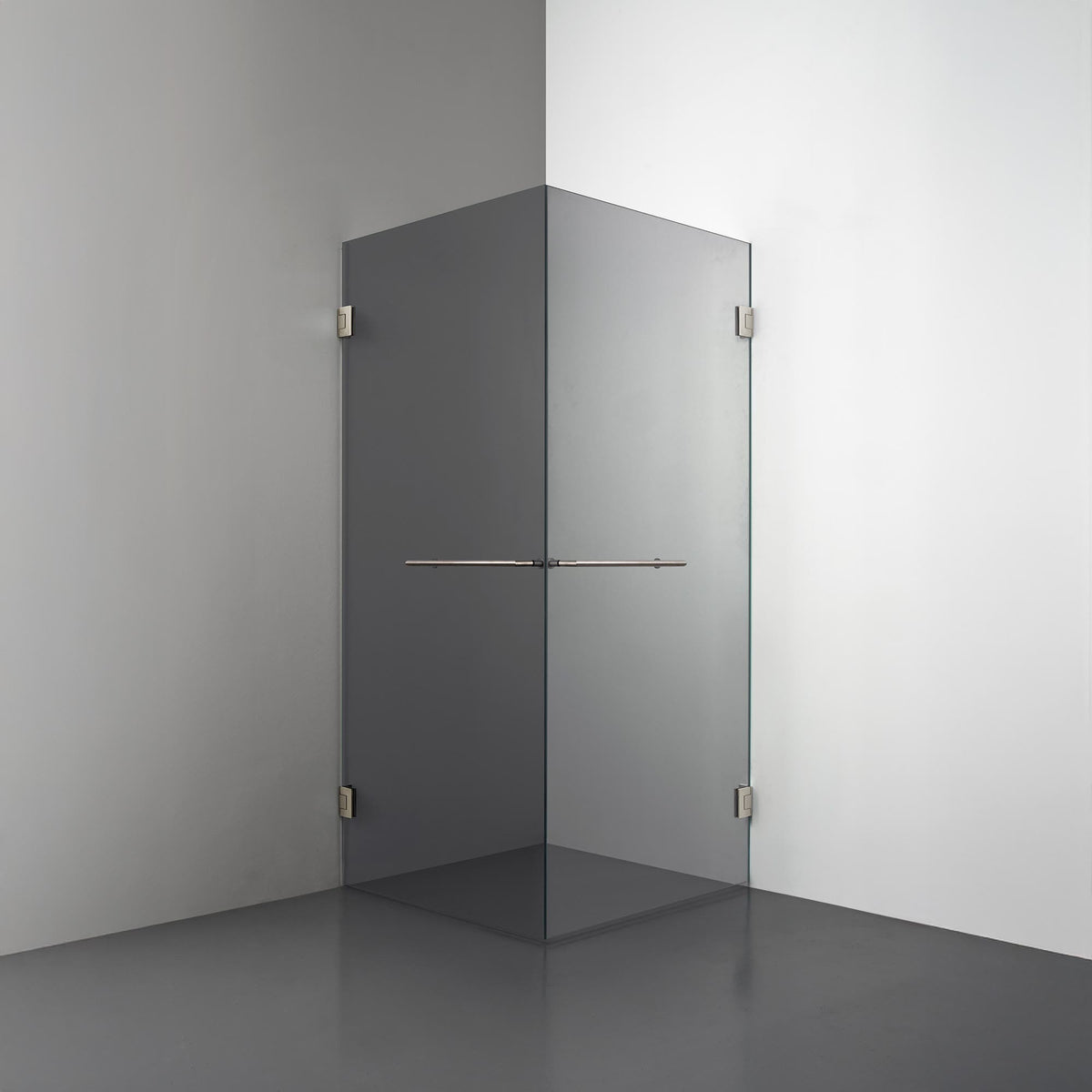 ROOH R4 Duschhörna Dörr+Dörr, Rökfärgat glas, Brushed Nickel, handtag Towelbar 