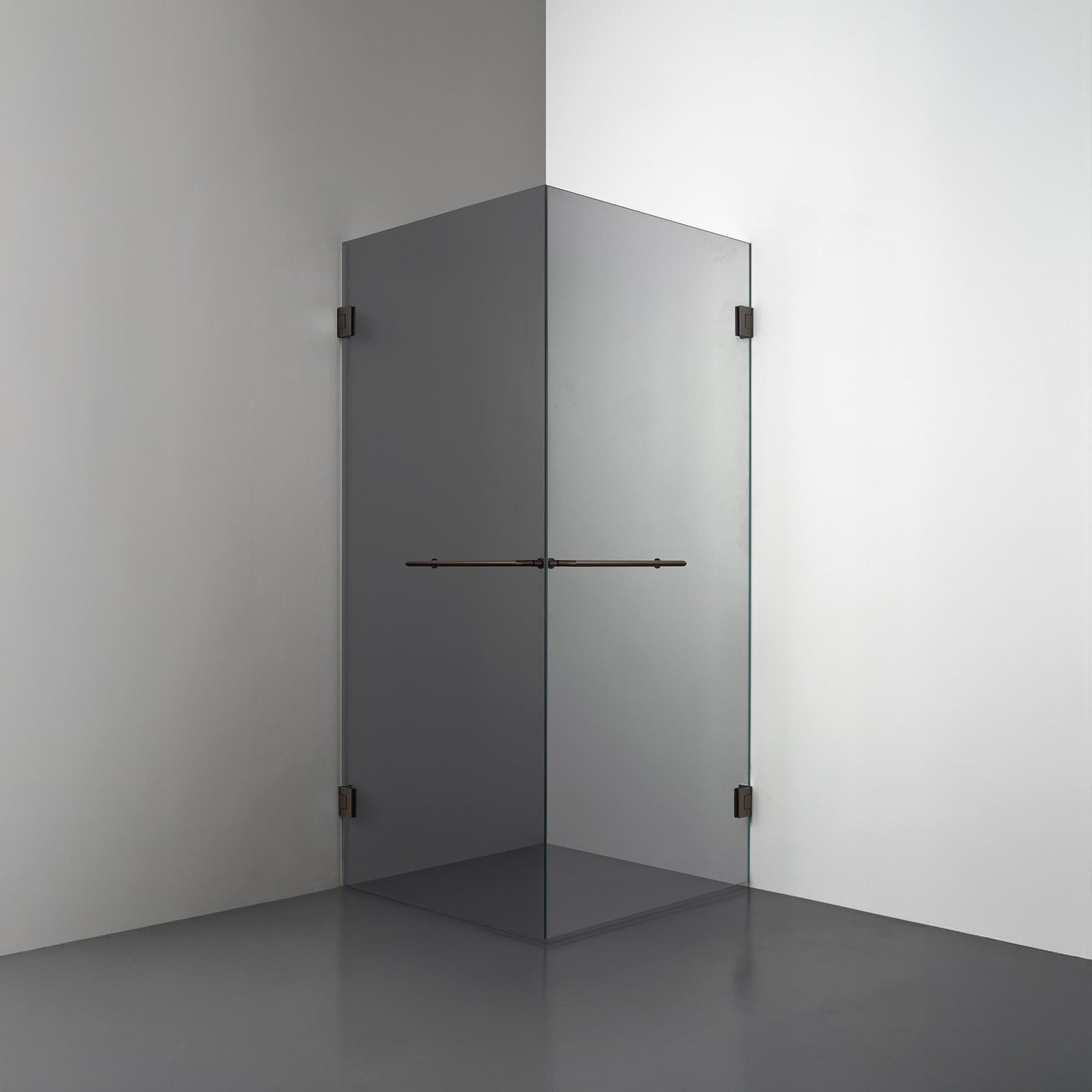 ROOH R4 Duschhörna Dörr+Dörr måttbeställd, Rökfärgat glas, Bronze, handtag Towelbar 