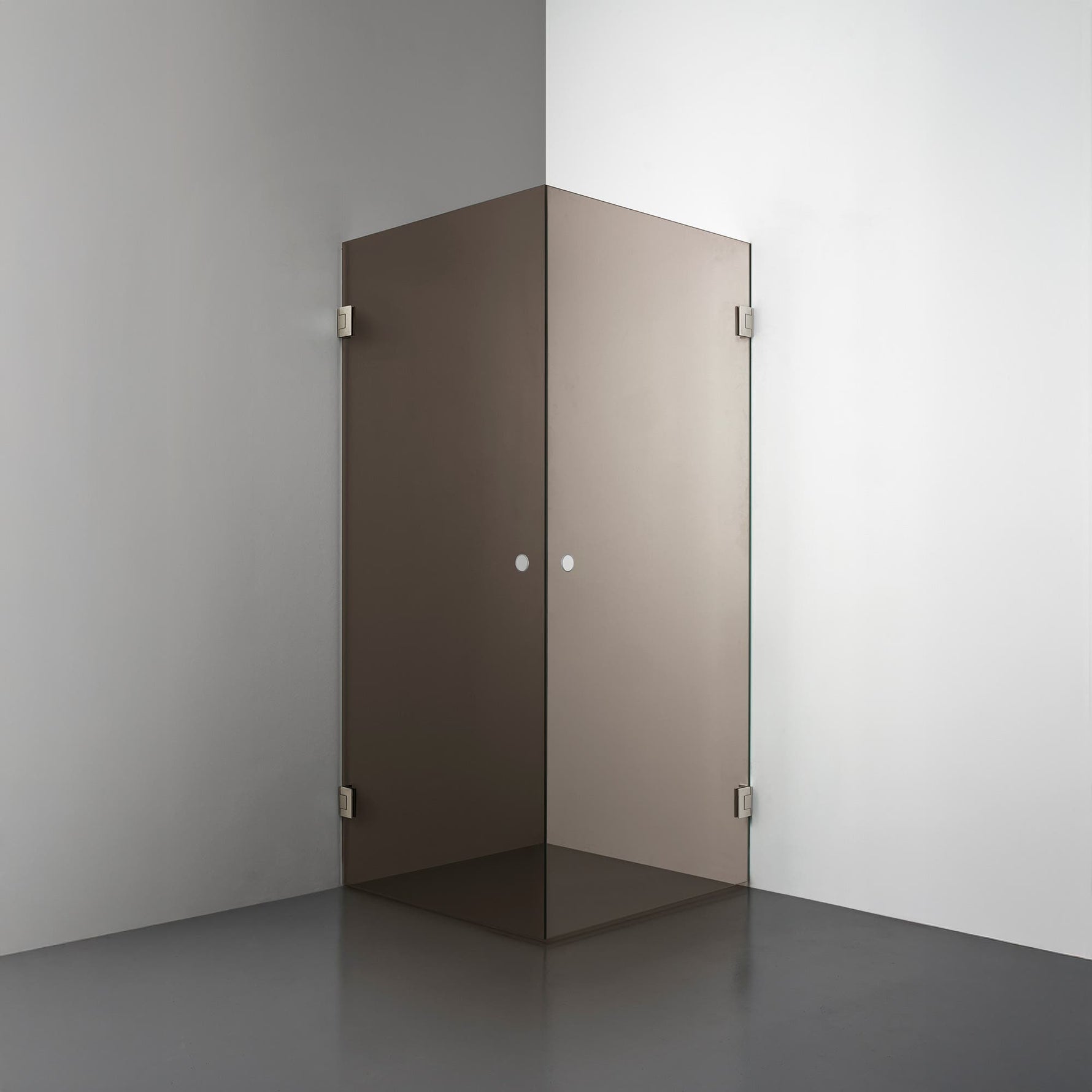 ROOH R4 Duschhörna Dörr+Dörr måttbeställd, Brunfärgat glas, Brushed Nickel, handtag Hole 