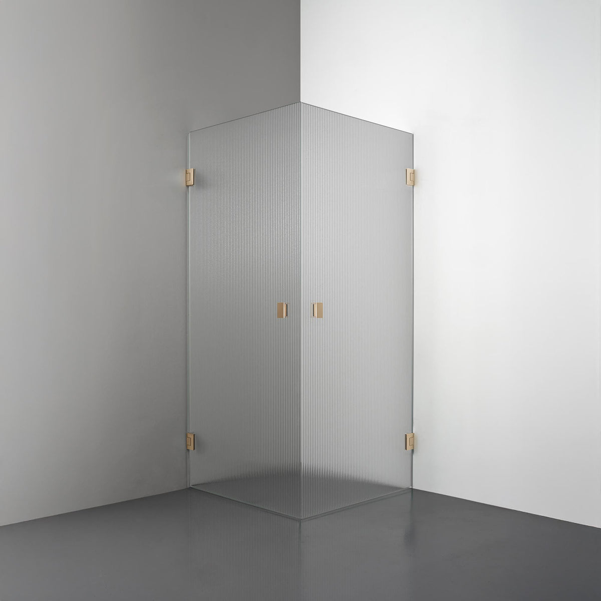 ROOH R4 Duschhörna Dörr+Dörr måttbeställd, Räfflat glas, Brass, handtag Knob 
