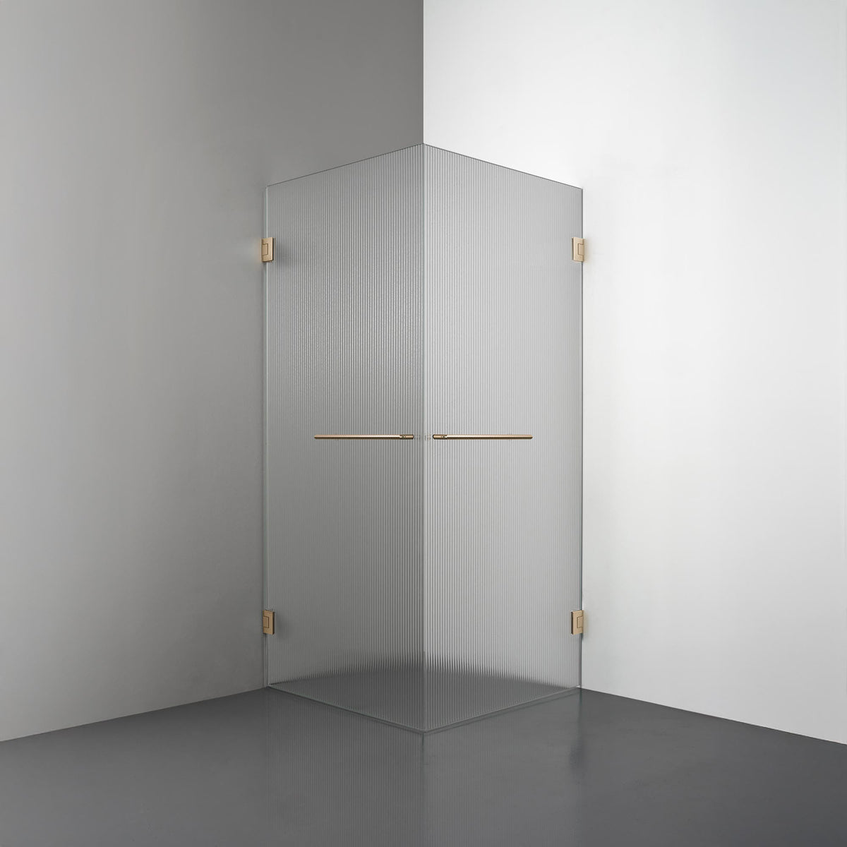 ROOH R4 Duschhörna Dörr+Dörr måttbeställd, Räfflat glas, Brass, handtag Towelbar 
