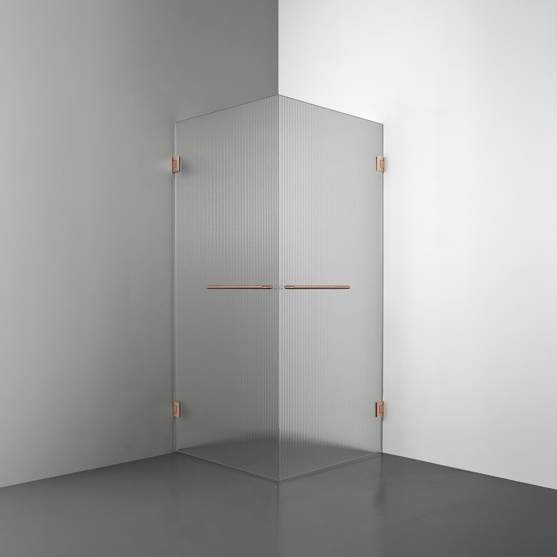 ROOH R4 Duschhörna Dörr+Dörr måttbeställd, Räfflat glas, Copper, handtag Towelbar 