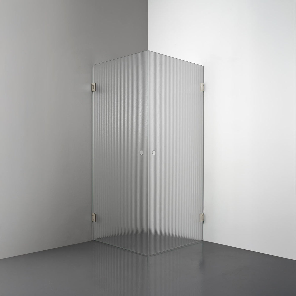 ROOH R4 Duschhörna Dörr+Dörr måttbeställd, Räfflat glas, Brushed Nickel, handtag Hole 