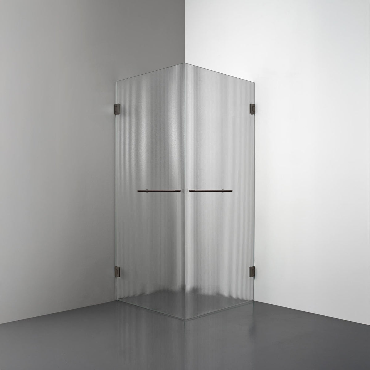 ROOH R4 Duschhörna Dörr+Dörr måttbeställd, Räfflat glas, Bronze, handtag Towelbar 