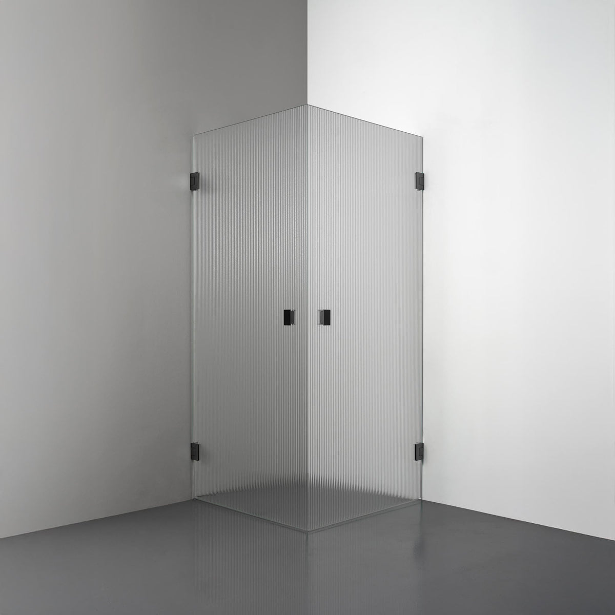 ROOH R4 Duschhörna Dörr+Dörr, Räfflat glas, Matte black, handtag Knob 
