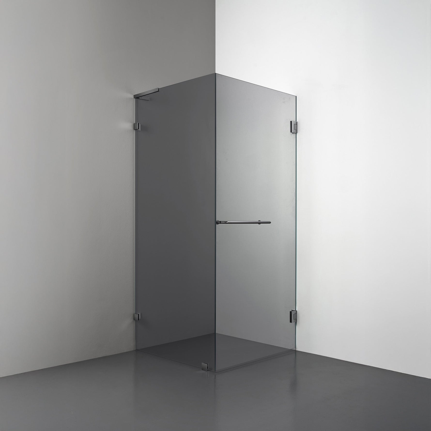 ROOH R4 Duschhörna, Rökfärgat glas, Black chrome, handtag Towelbar, Vänster 