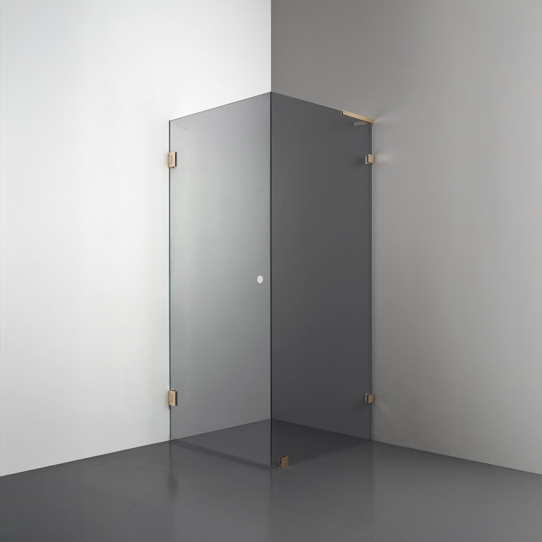 ROOH R4 Duschhörna, Rökfärgat glas, Brass, handtag Hole, Höger 