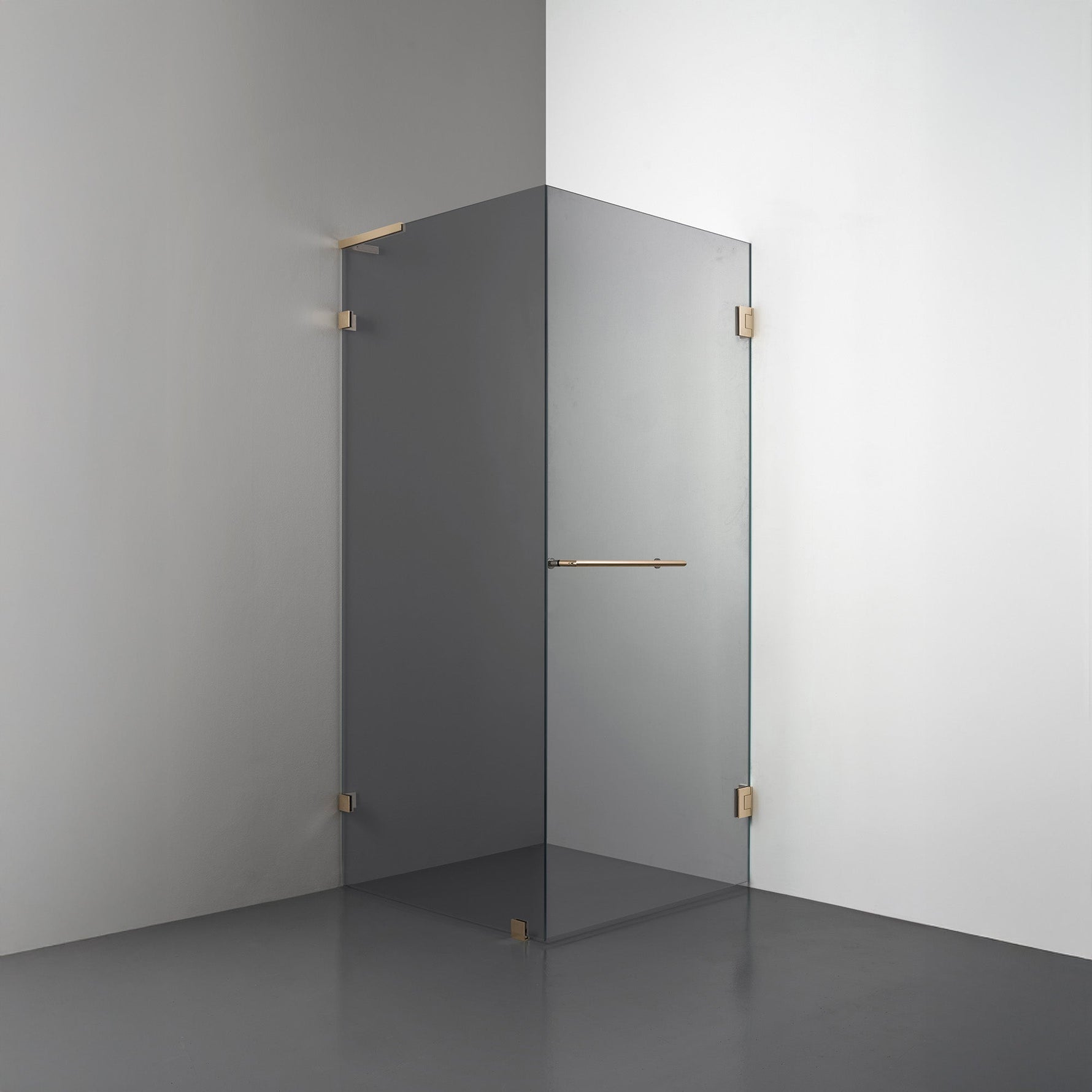 ROOH R4 Duschhörna, Rökfärgat glas, Brass, handtag Towelbar, Vänster 