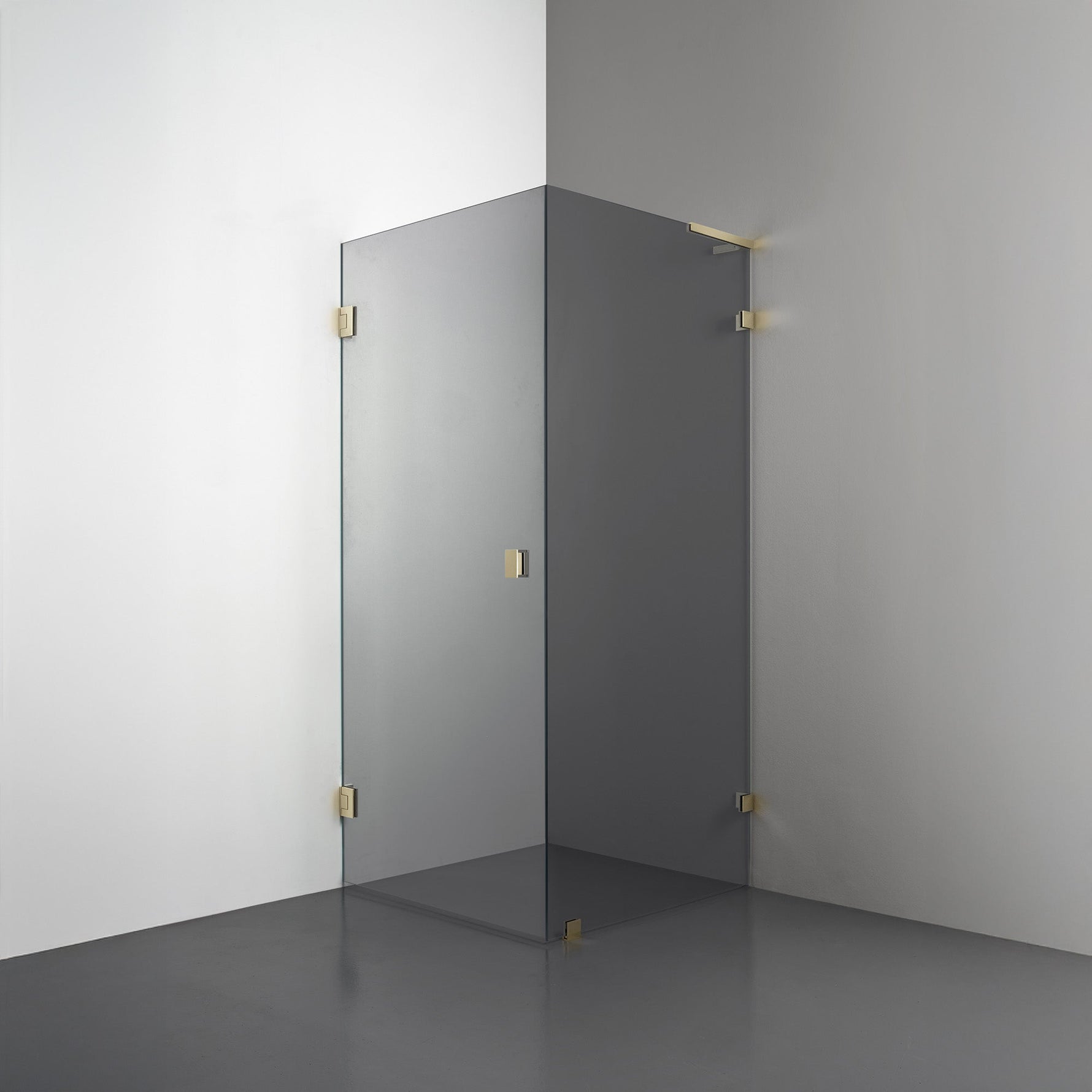 ROOH R4 Duschhörna, Rökfärgat glas, Honey gold, handtag Knob, Höger 
