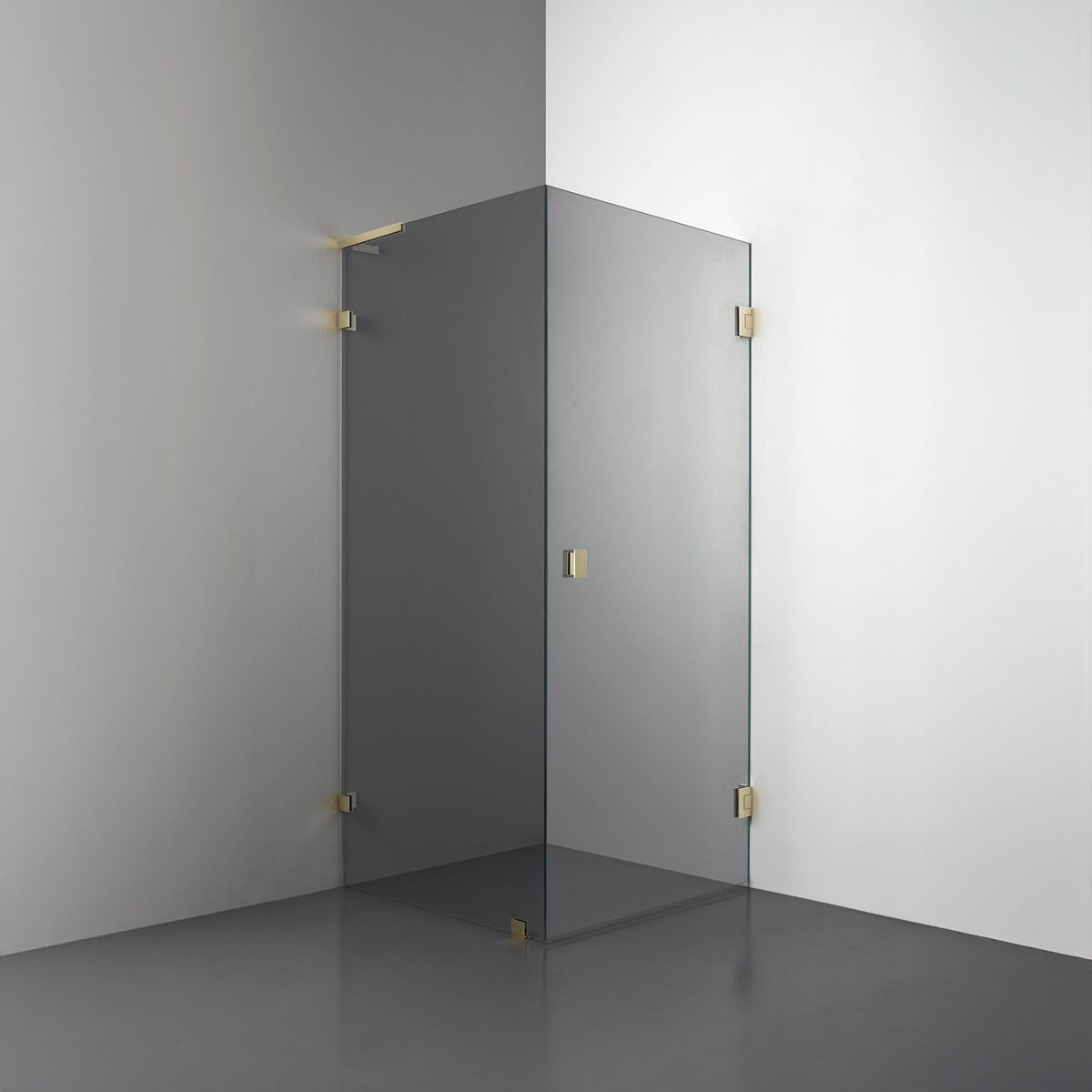 ROOH R4 Duschhörna, Rökfärgat glas, Honey gold, handtag Knob, Vänster 