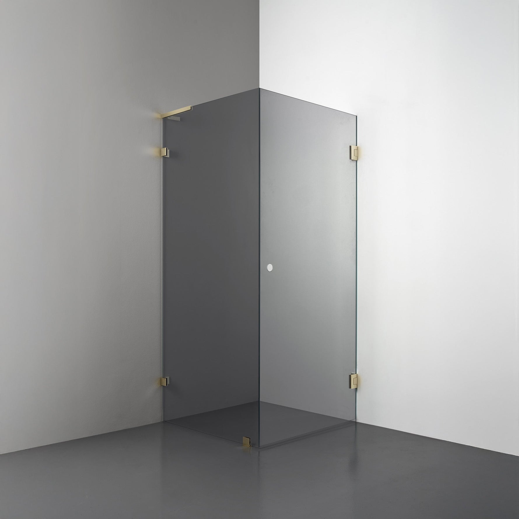 ROOH R4 Duschhörna, Rökfärgat glas, Honey gold, handtag Hole, Vänster 