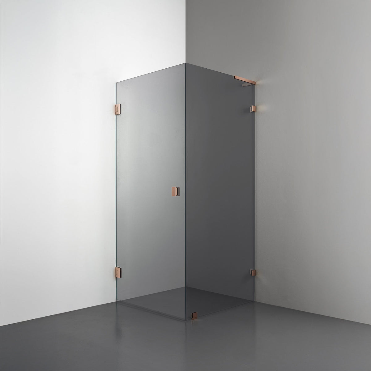 ROOH R4 Duschhörna, Rökfärgat glas, Copper, handtag Knob, Höger 