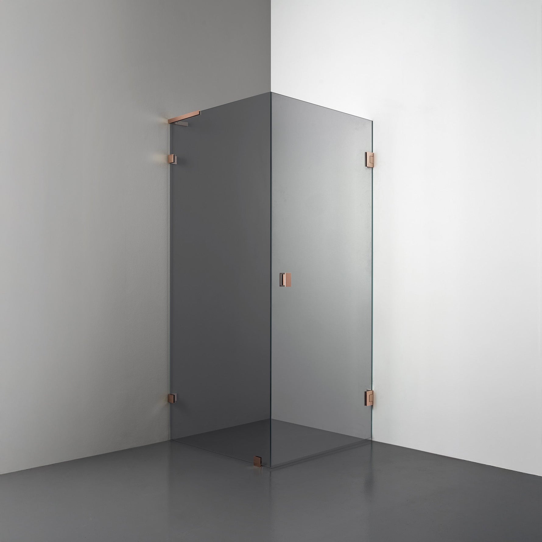 ROOH R4 Duschhörna, Rökfärgat glas, Copper, handtag Knob, Vänster 