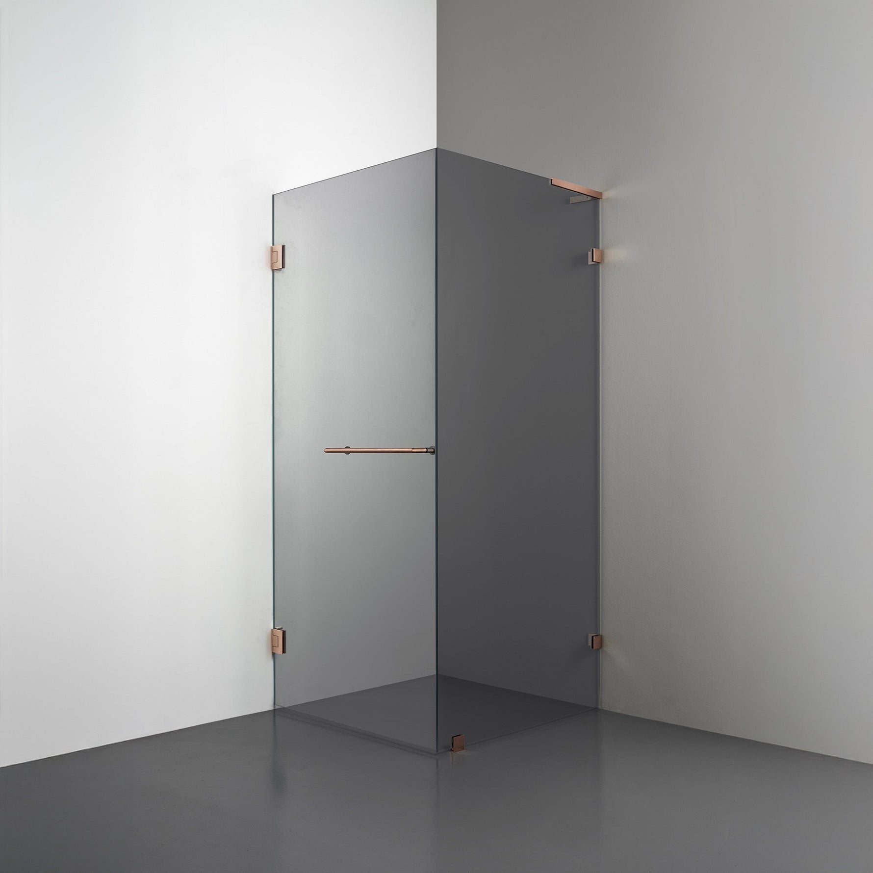 ROOH R4 Duschhörna, Rökfärgat glas, Copper, handtag Towelbar, Höger 