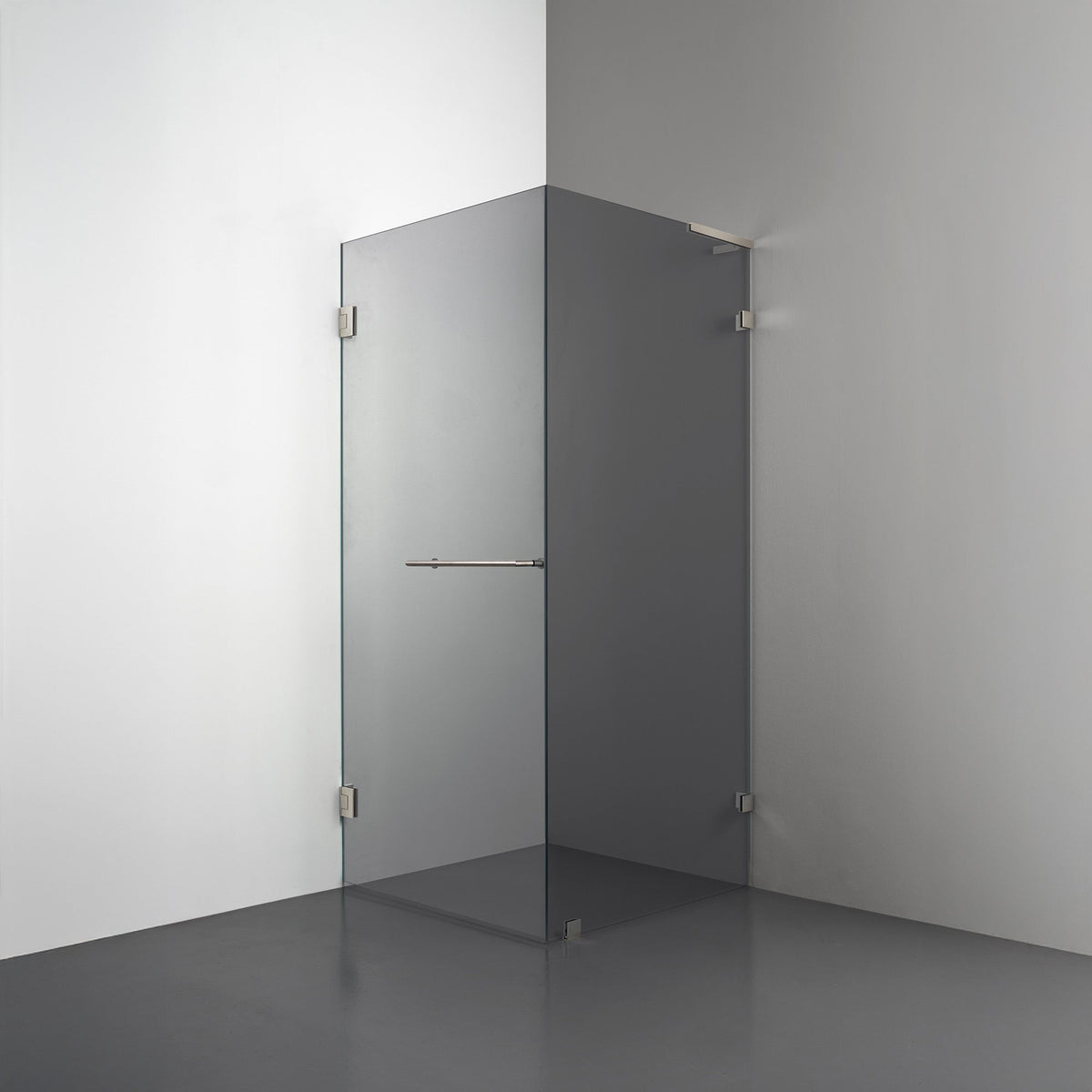 ROOH R4 Duschhörna, Rökfärgat glas, Brushed Nickel, handtag Towelbar, Höger 