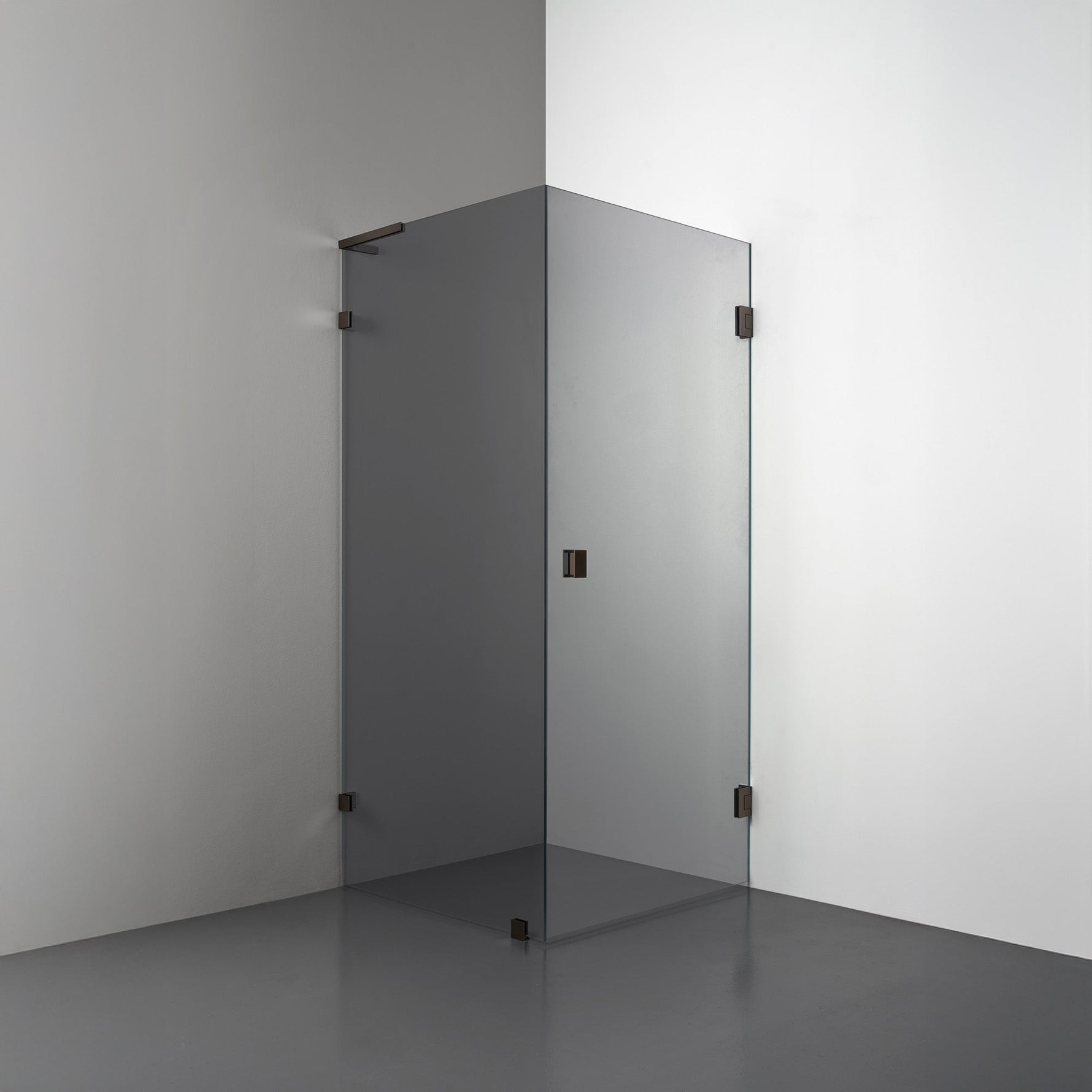 ROOH R4 Duschhörna, Rökfärgat glas, Bronze, handtag Knob, Vänster 
