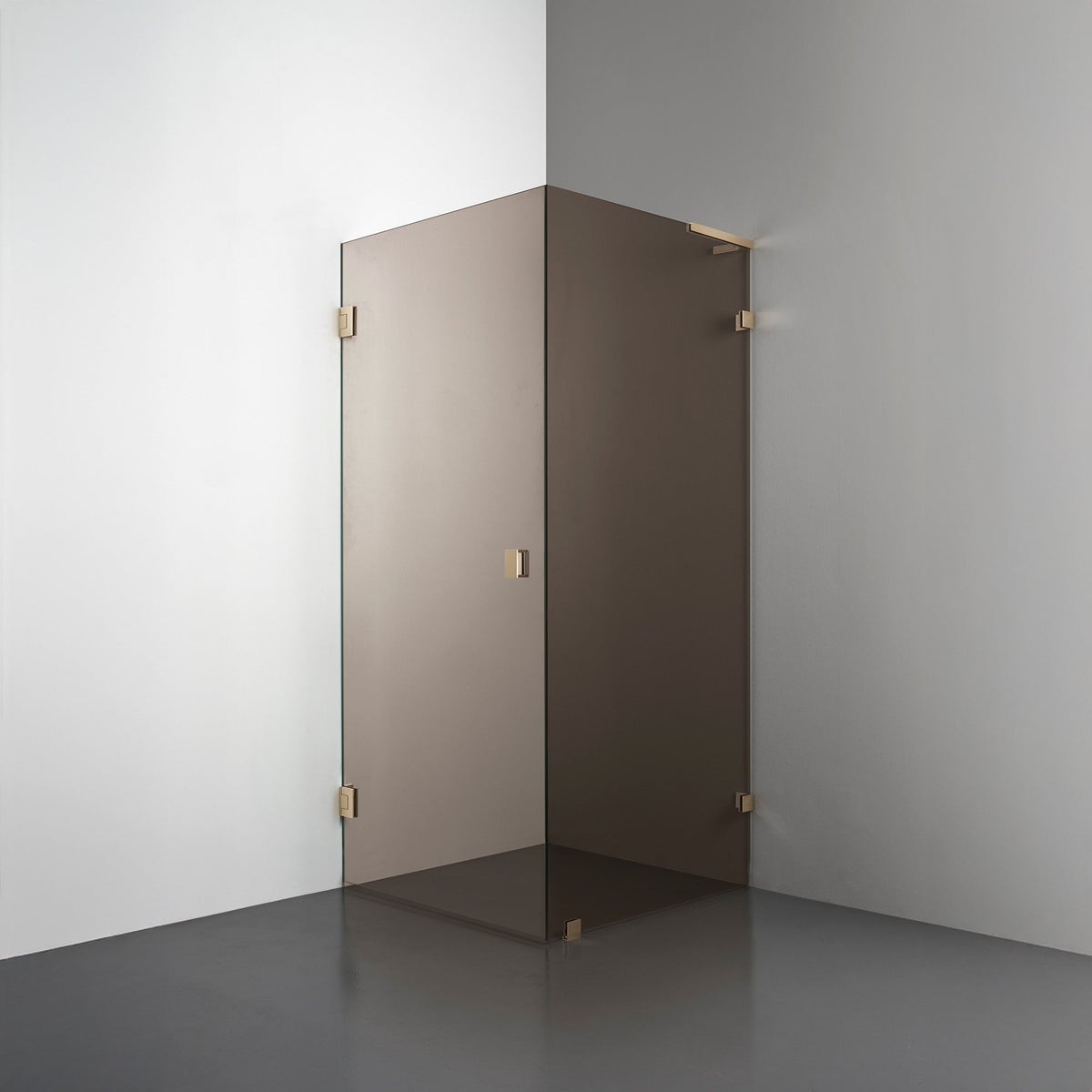 ROOH R4 Duschhörna, Brunfärgat glas, Brass, handtag Knob, Höger 