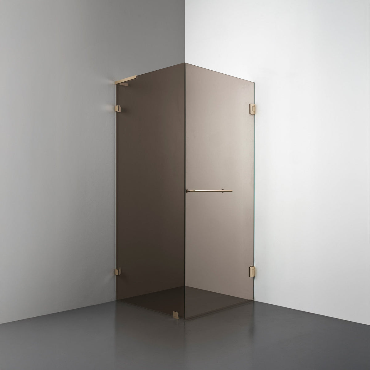 ROOH R4 Duschhörna, Brunfärgat glas, Brass, handtag Towelbar, Vänster 