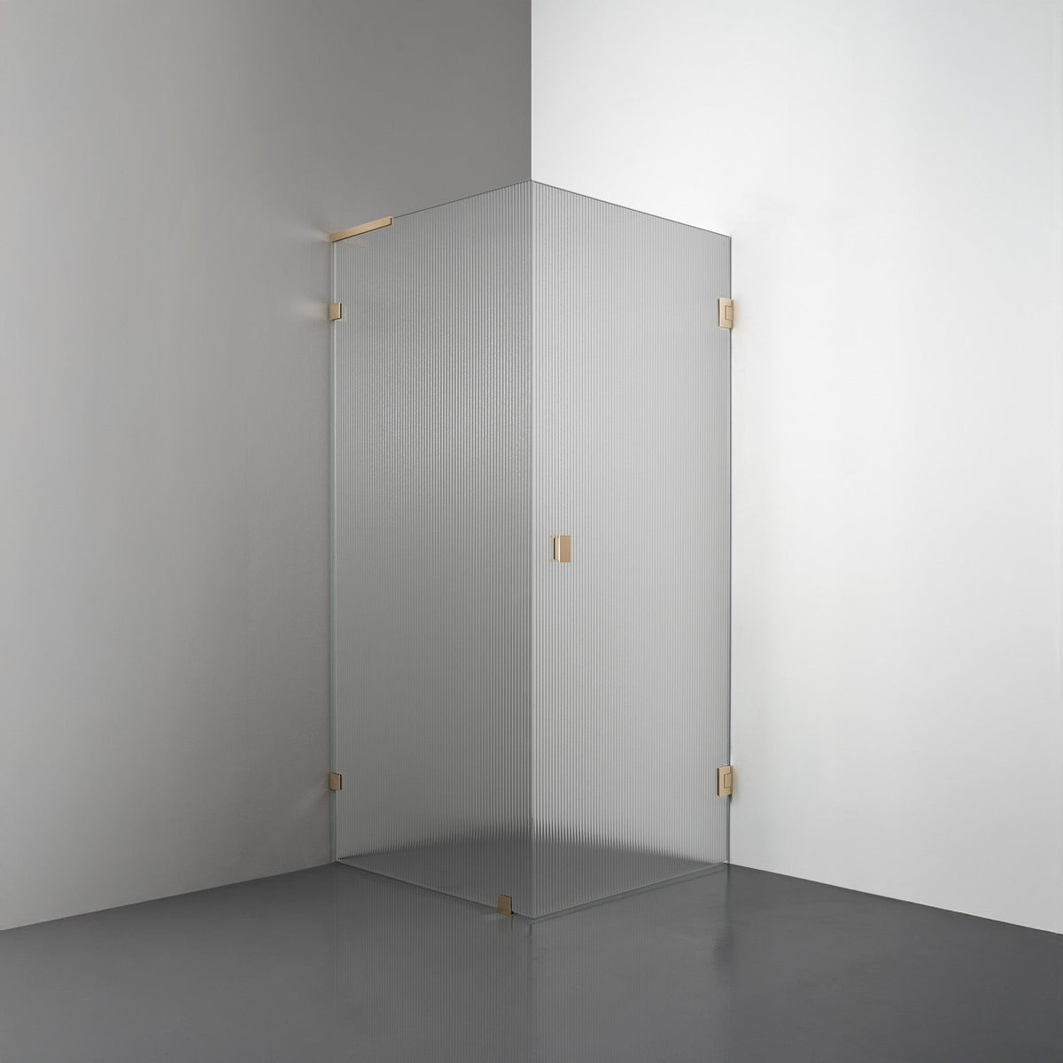 ROOH R4 Duschhörna, Räfflat glas, Brass, handtag Knob, Vänster 