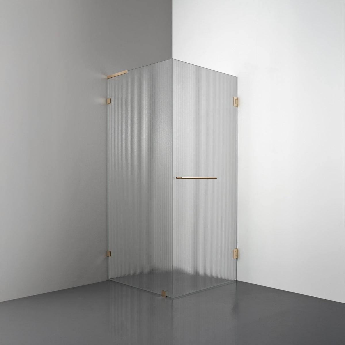 ROOH R4 Duschhörna, Räfflat glas, Brass, handtag Towelbar, Vänster 