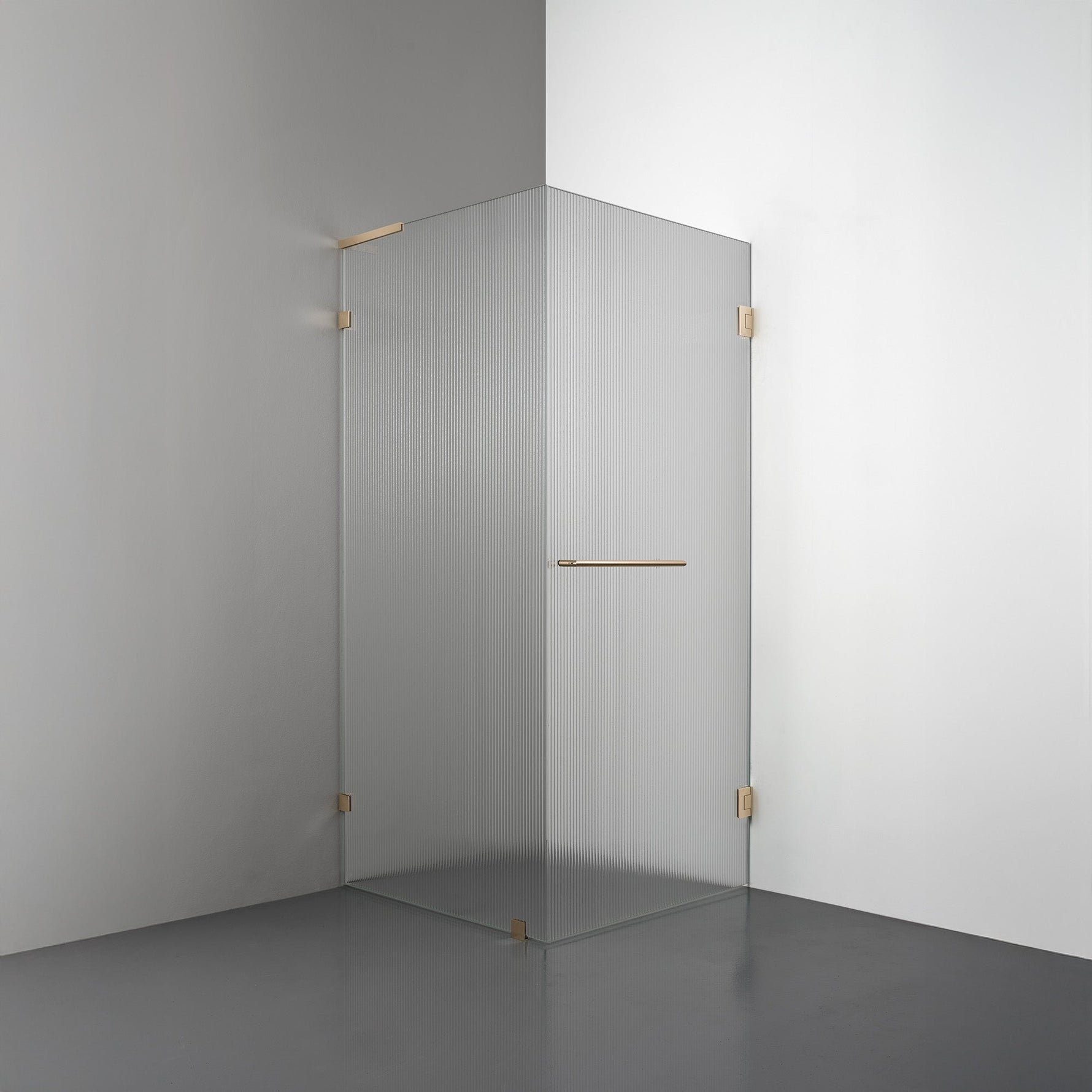 ROOH R4 Duschhörna, Räfflat glas, Brass, handtag Towelbar, Vänster 