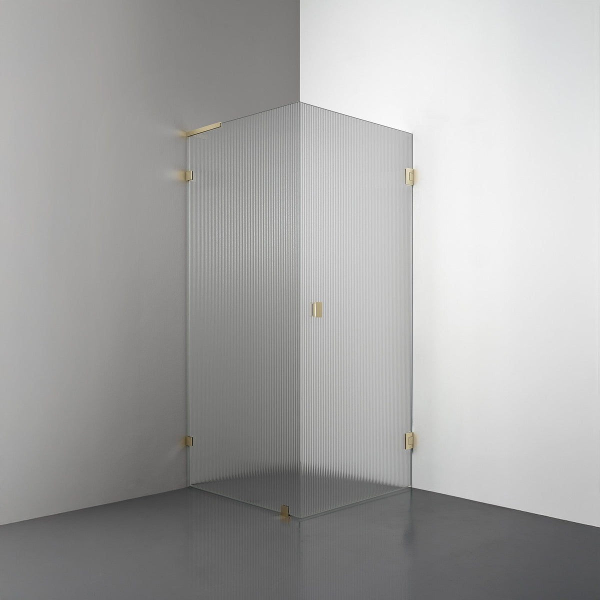 ROOH R4 Duschhörna, Räfflat glas, Honey gold, handtag Knob, Vänster 