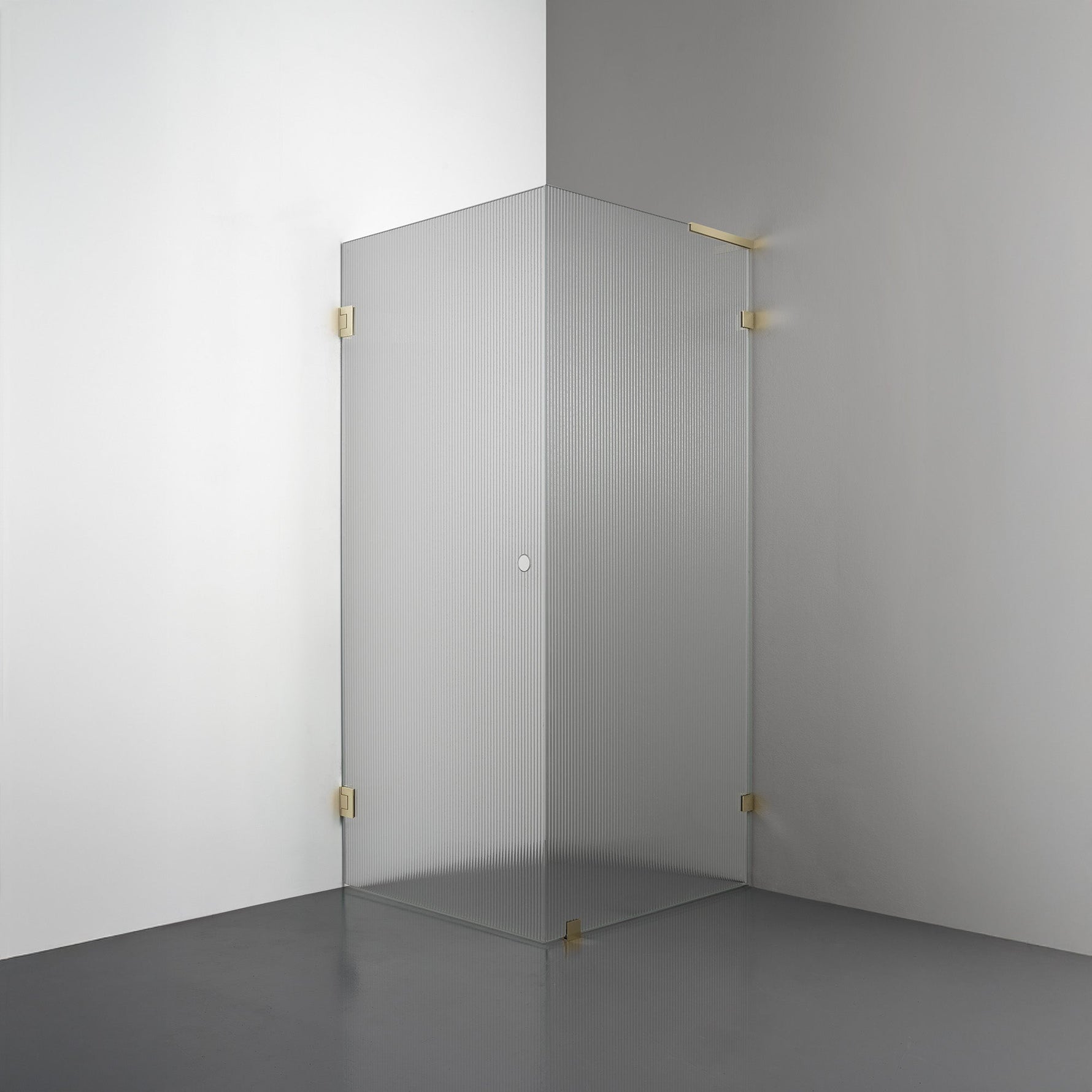 ROOH R4 Duschhörna, Räfflat glas, Honey gold, handtag Towelbar, Höger 
