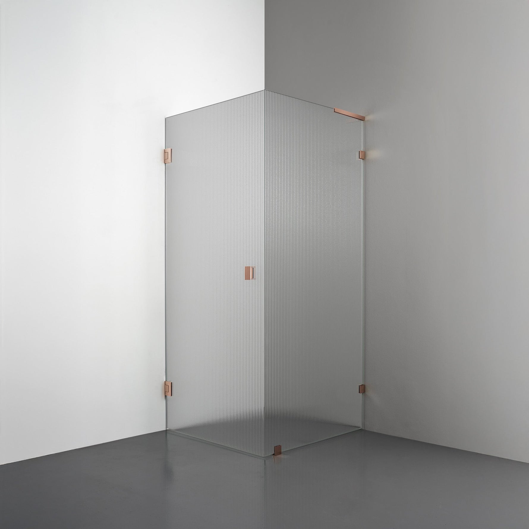 ROOH R4 Duschhörna, Räfflat glas, Copper, handtag Knob, Höger 
