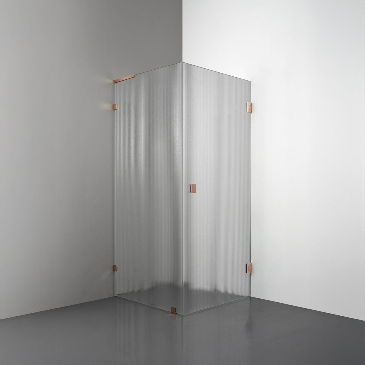 ROOH R4 Duschhörna, Räfflat glas, Copper, handtag Knob, Vänster 
