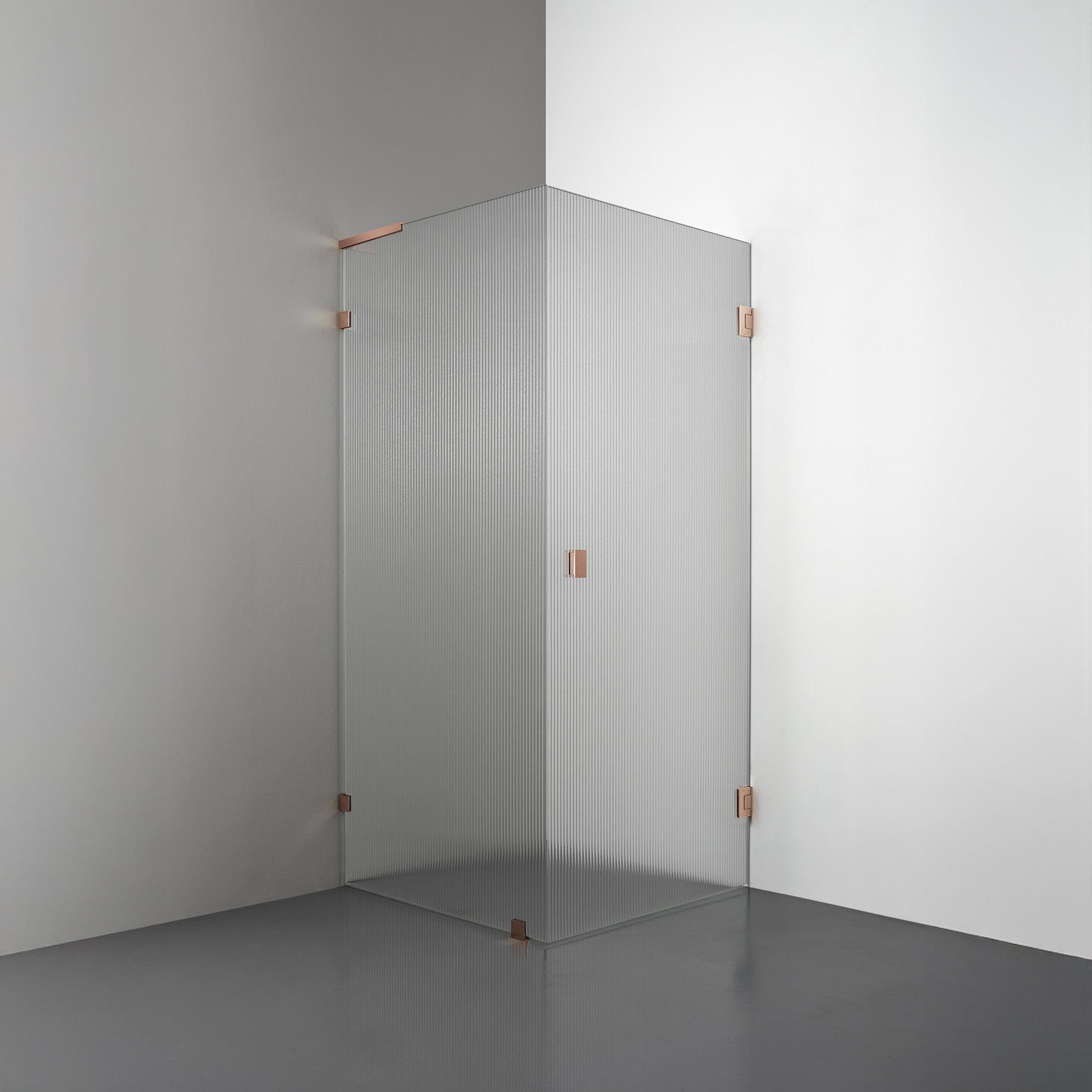 ROOH R4 Duschhörna, Räfflat glas, Copper, handtag Knob, Vänster 