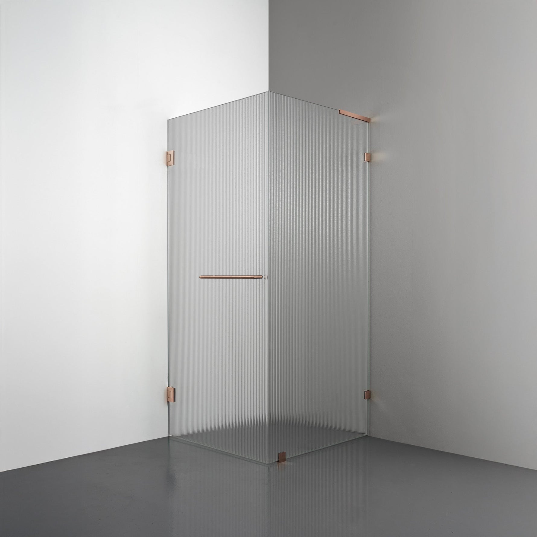 ROOH R4 Duschhörna, Räfflat glas, Copper, handtag Towelbar, Höger 