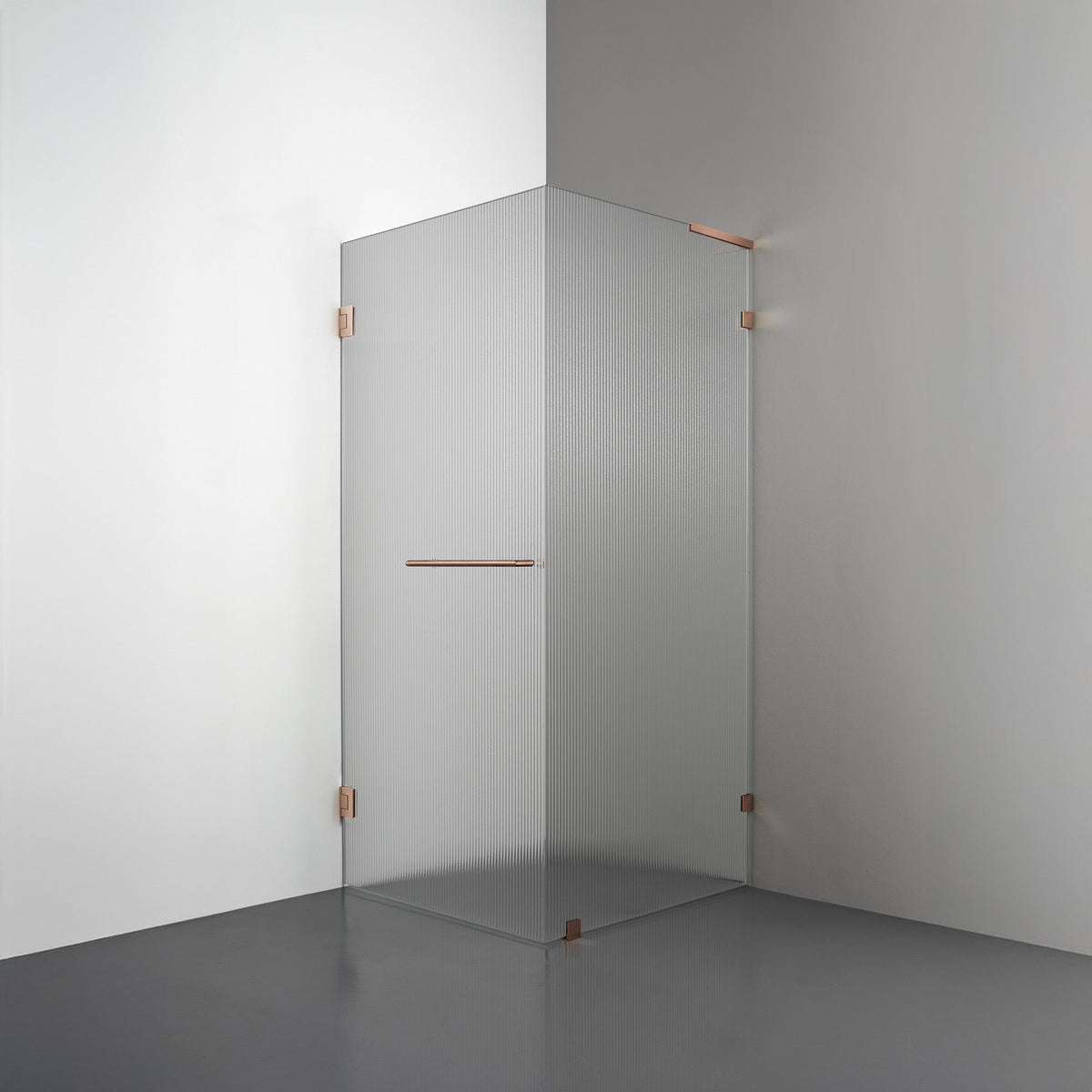 ROOH R4 Duschhörna, Räfflat glas, Copper, handtag Towelbar, Höger 