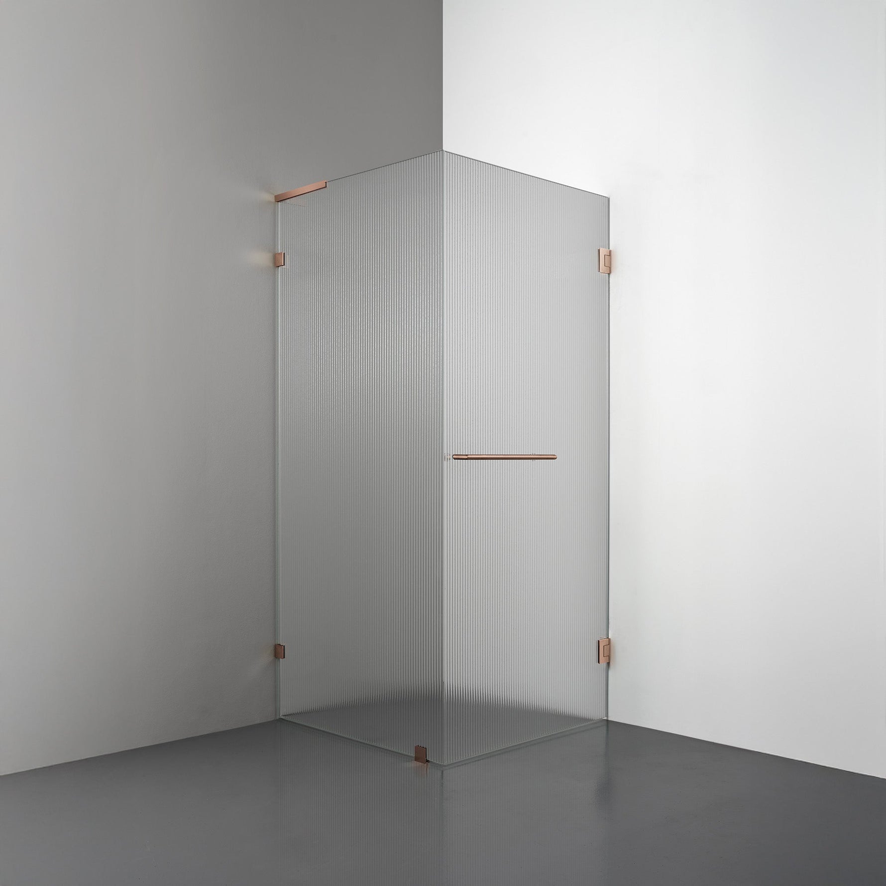 ROOH R4 Duschhörna, Räfflat glas, Copper, handtag Towelbar, Vänster 