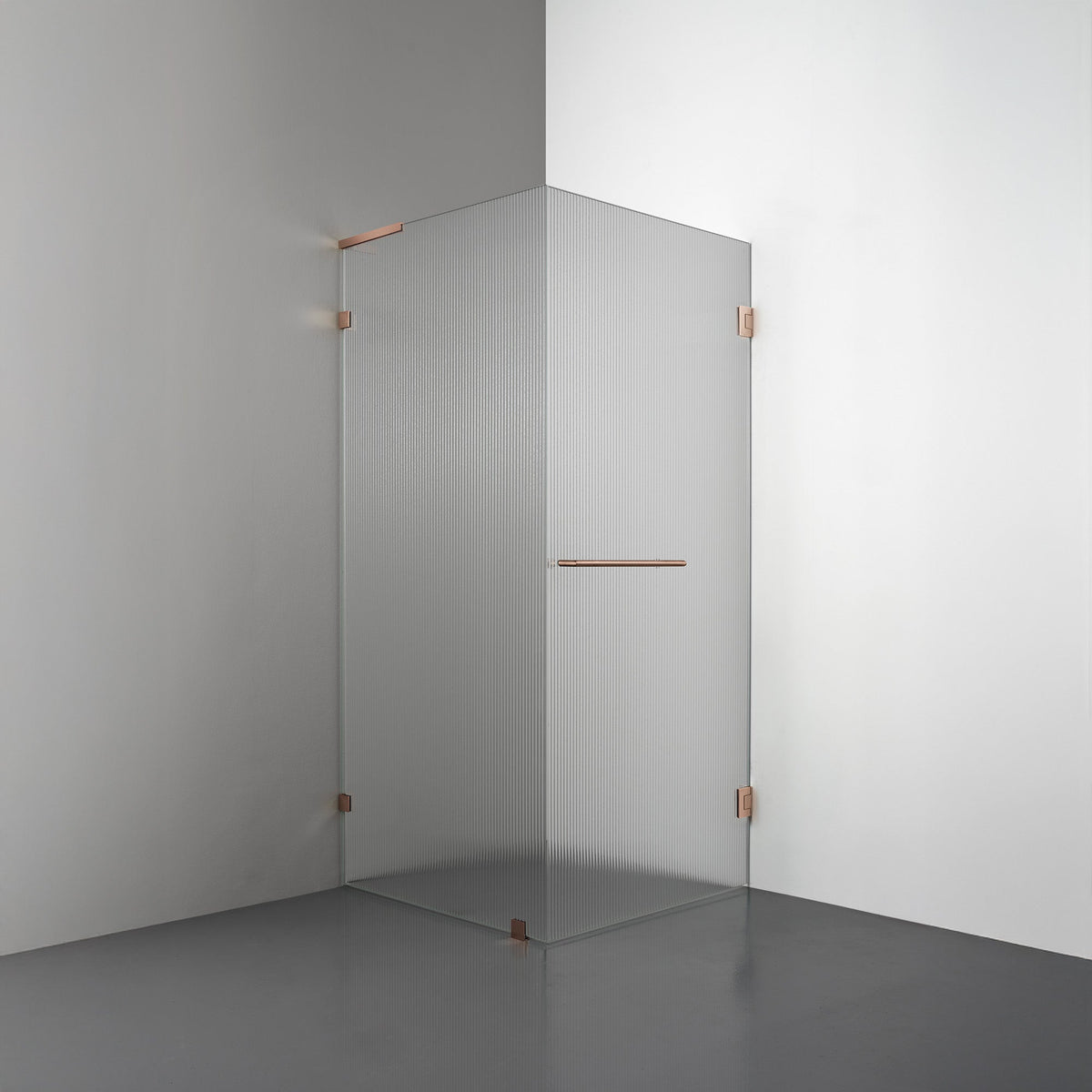 ROOH R4 Duschhörna, Räfflat glas, Copper, handtag Towelbar, Vänster 