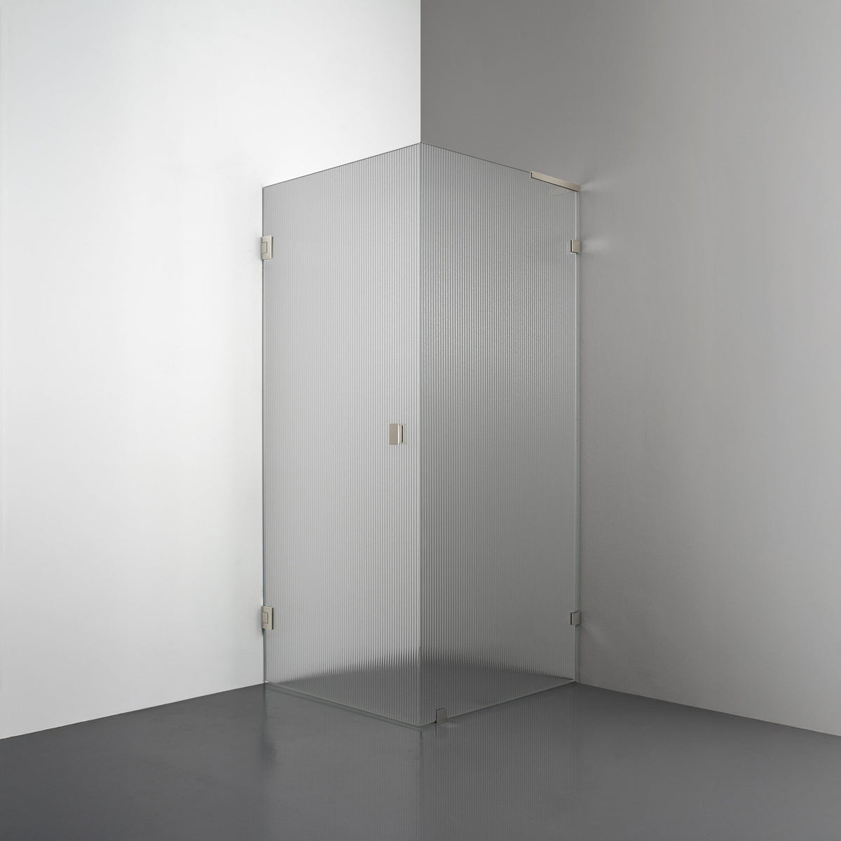ROOH R4 Duschhörna, Räfflat glas, Brushed Nickel, handtag Knob, Höger 