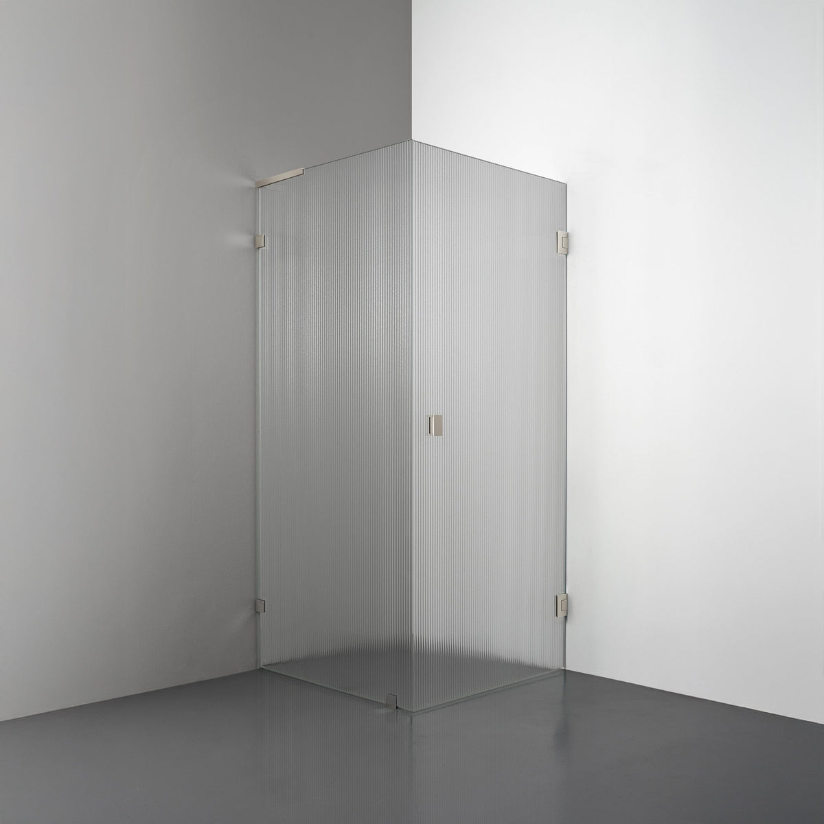 ROOH R4 Duschhörna, Räfflat glas, Brushed Nickel, handtag Knob, Vänster 
