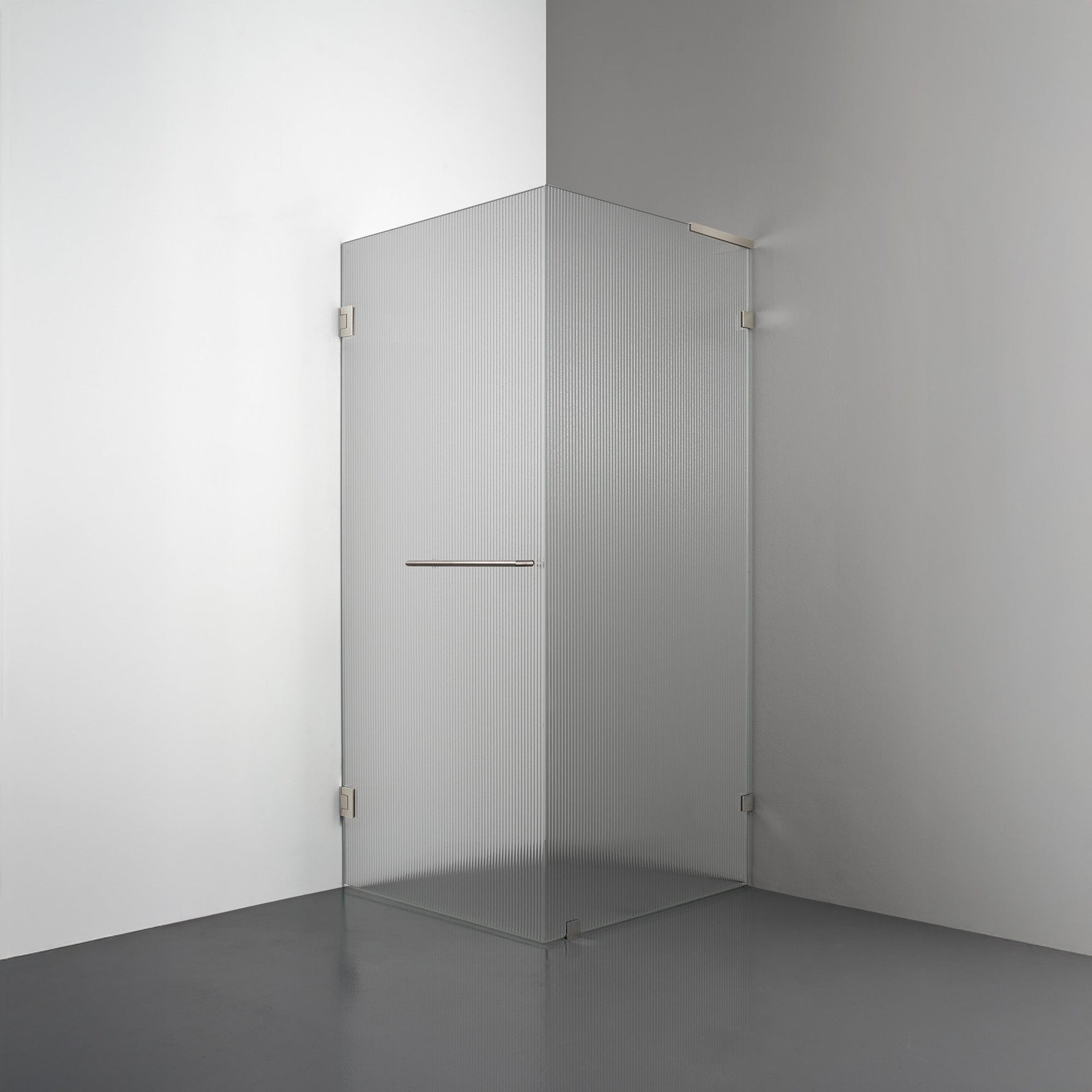ROOH R4 Duschhörna, Räfflat glas, Brushed Nickel, handtag Towelbar, Höger 