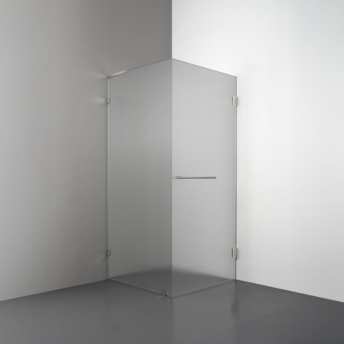 ROOH R4 Duschhörna, Räfflat glas, Brushed Nickel, handtag Towelbar, Vänster 