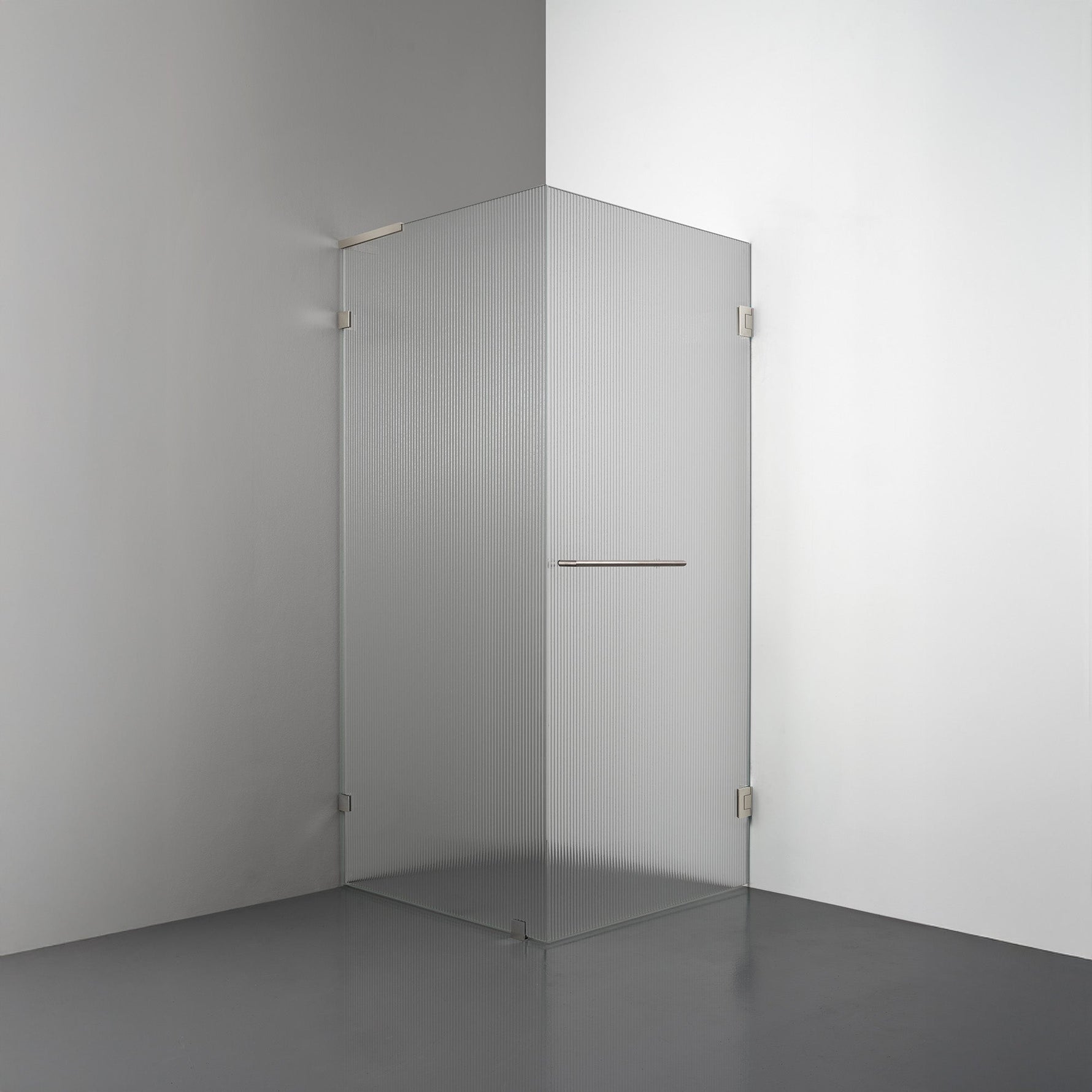 ROOH R4 Duschhörna, Räfflat glas, Brushed Nickel, handtag Towelbar, Vänster 