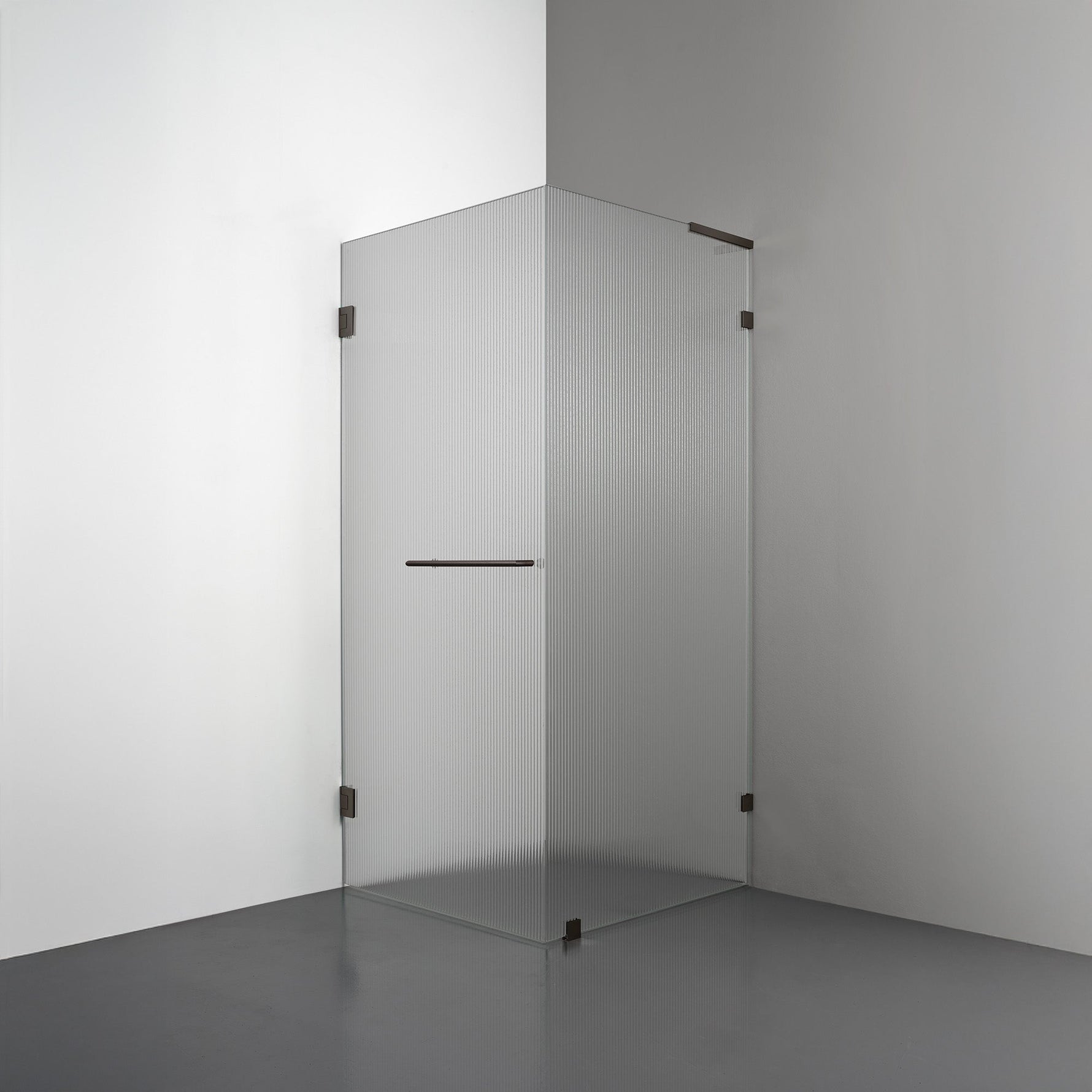 ROOH R4 Duschhörna, Räfflat glas, Bronze, handtag Towelbar, Höger 