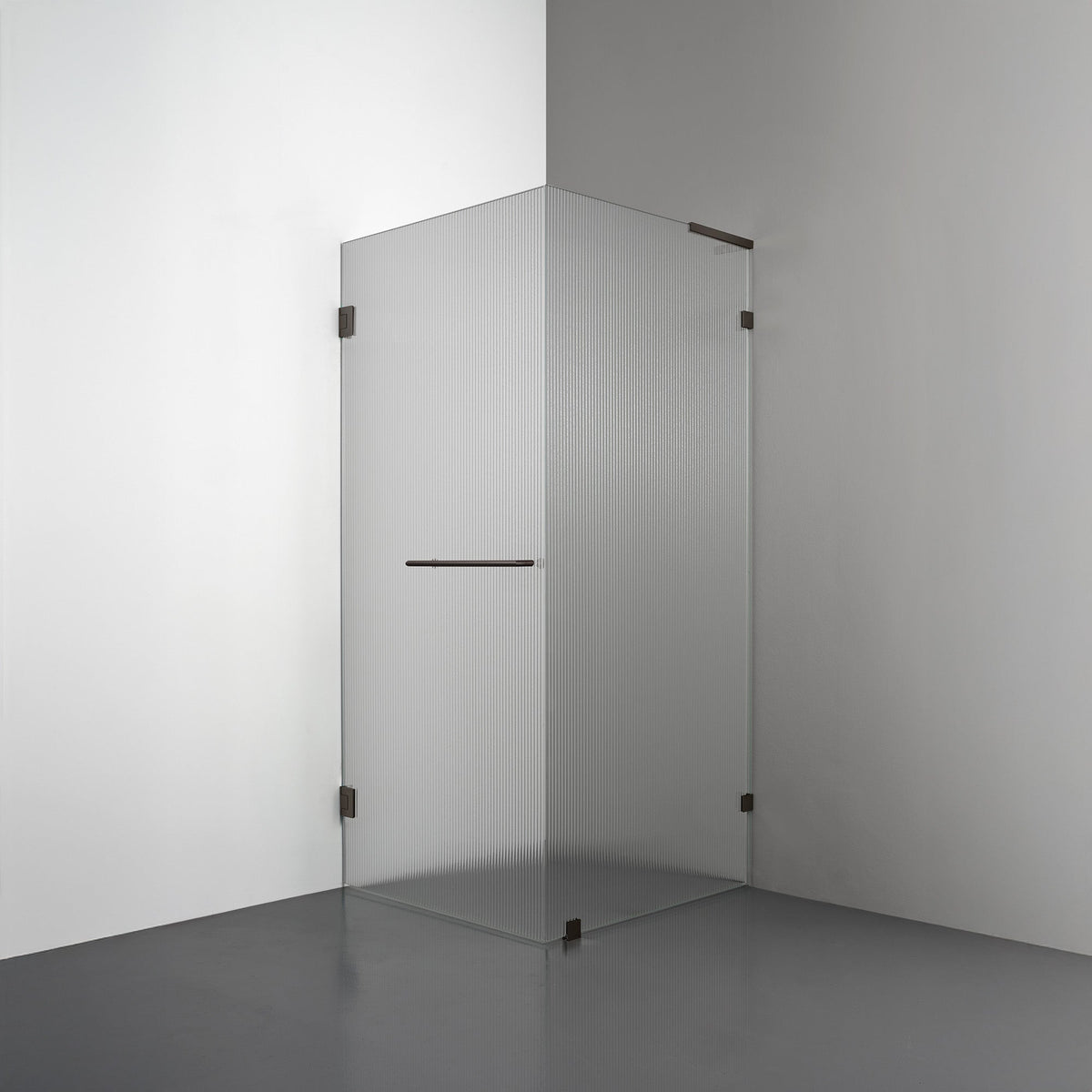 ROOH R4 Duschhörna, Räfflat glas, Bronze, handtag Towelbar, Höger 