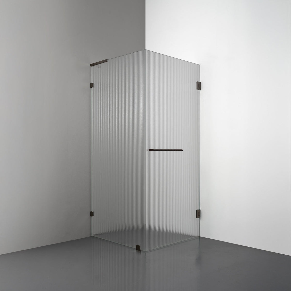 ROOH R4 Duschhörna, Räfflat glas, Bronze, handtag Towelbar, Vänster 