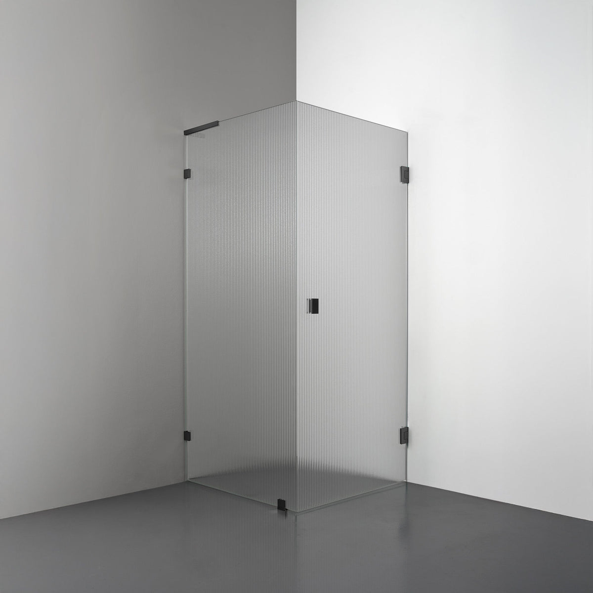 ROOH R4 Duschhörna, Räfflat glas, Matte black, handtag Knob, Vänster 