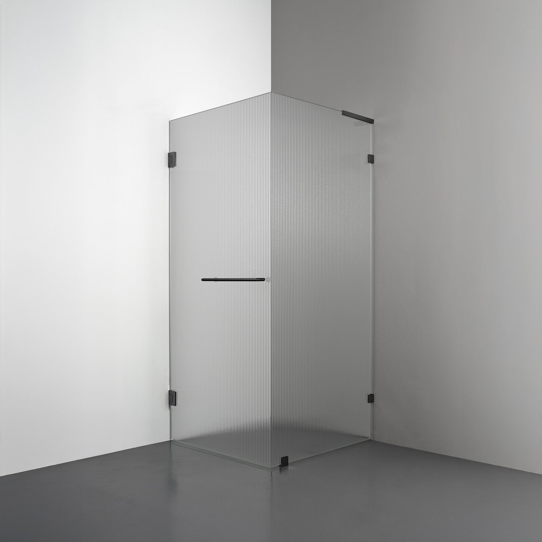 ROOH R4 Duschhörna, Räfflat glas, Matte black, handtag Towelbar, Höger 