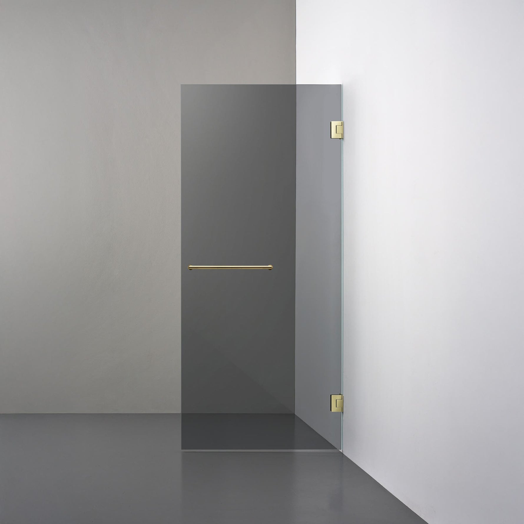 ROOH R4 Duschvägg Dörr, Rökfärgat glas, Honey gold, handtag Towelbar måttbeställd 
