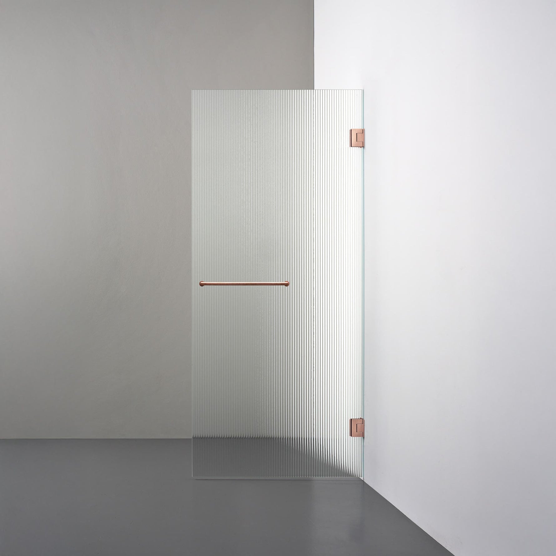 ROOH R4 Duschvägg Dörr, Räfflat glas, Copper, handtag Towelbar måttbeställd 